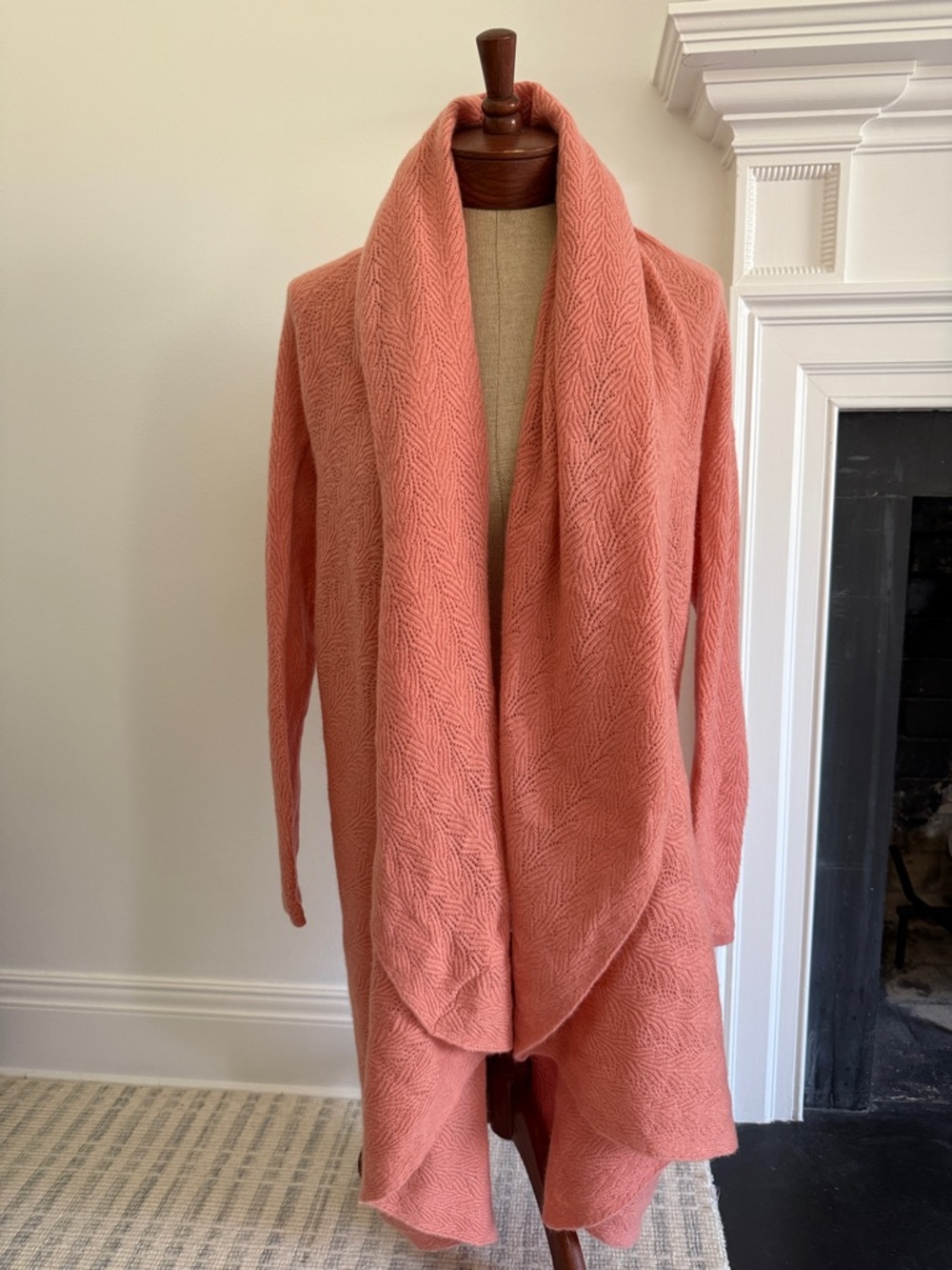 Garnet Hill Cashmere Cardigan Lace Stitch Cocoon Sweater Peach Womens Size L